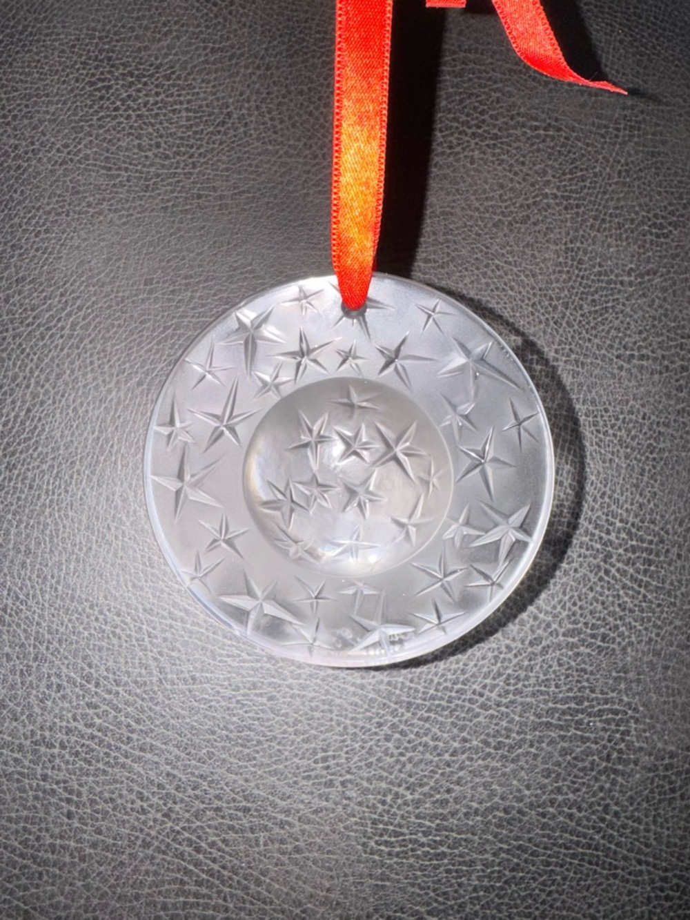 Lalique France 1994 Constellation Christmas Glass Ornament Red Ribbon